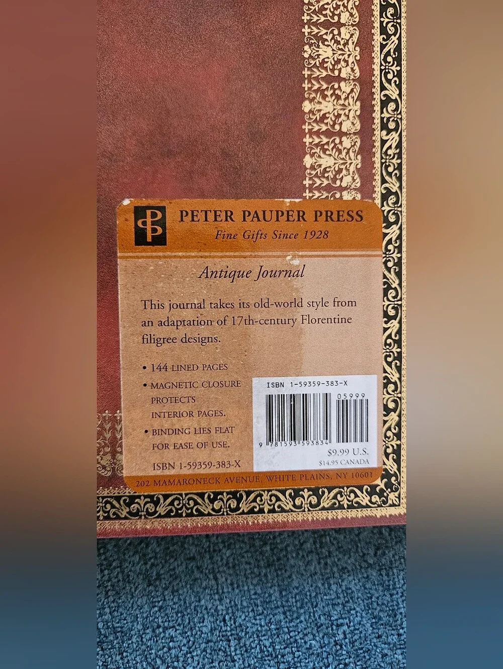​NWT Peter Pauper Press Antique Journal Florentine Filigree Magnetic Closure